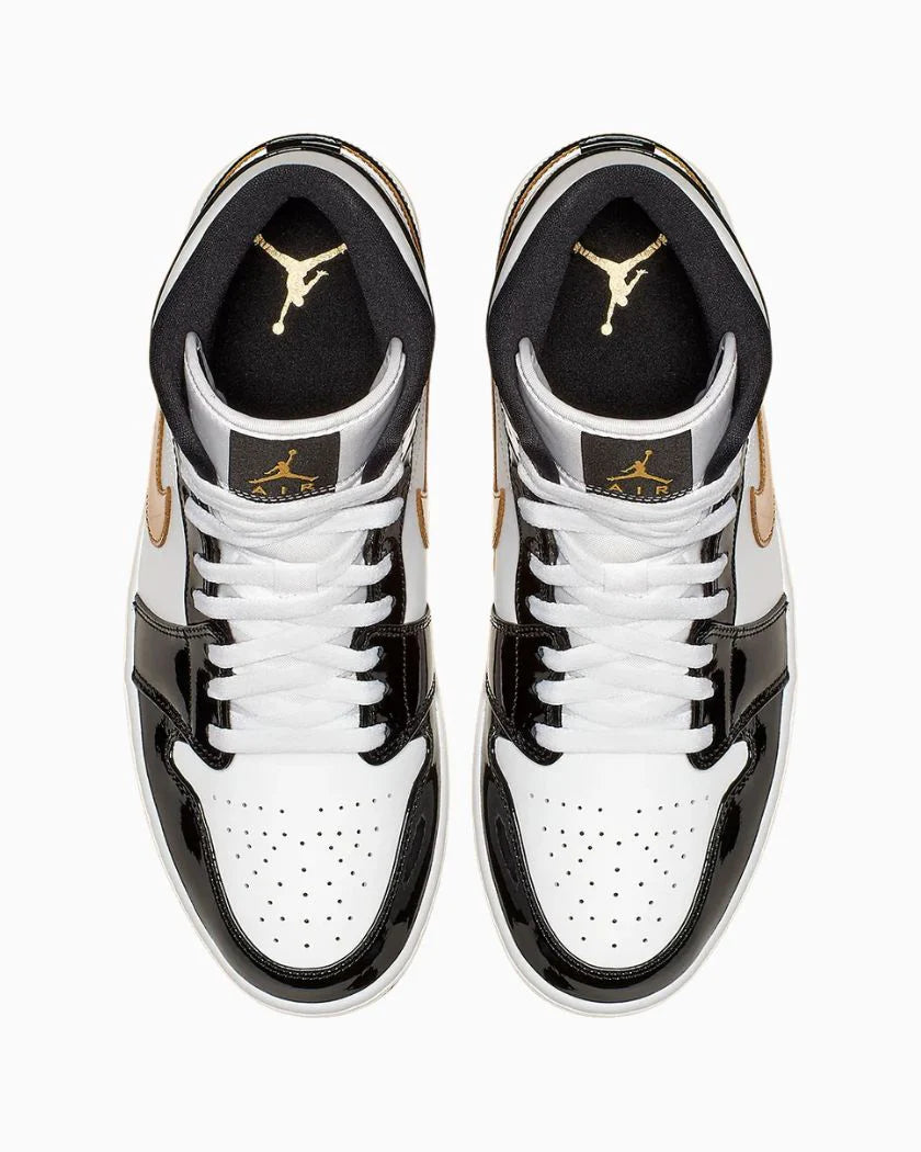 Nike Air Jordan 1 Mid Patent Black White Gold