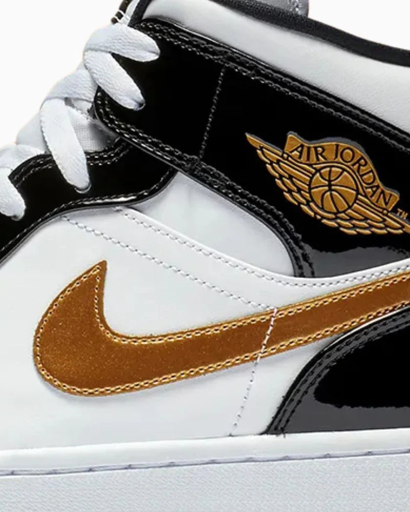 Nike Air Jordan 1 Mid Patent Black White Gold