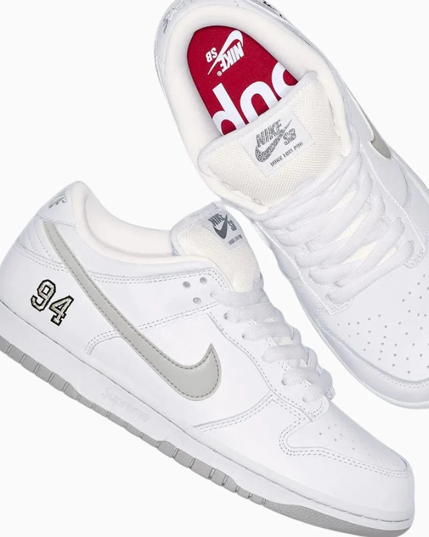 Nike SB Dunk Low Supreme 94 White Metallic Silver